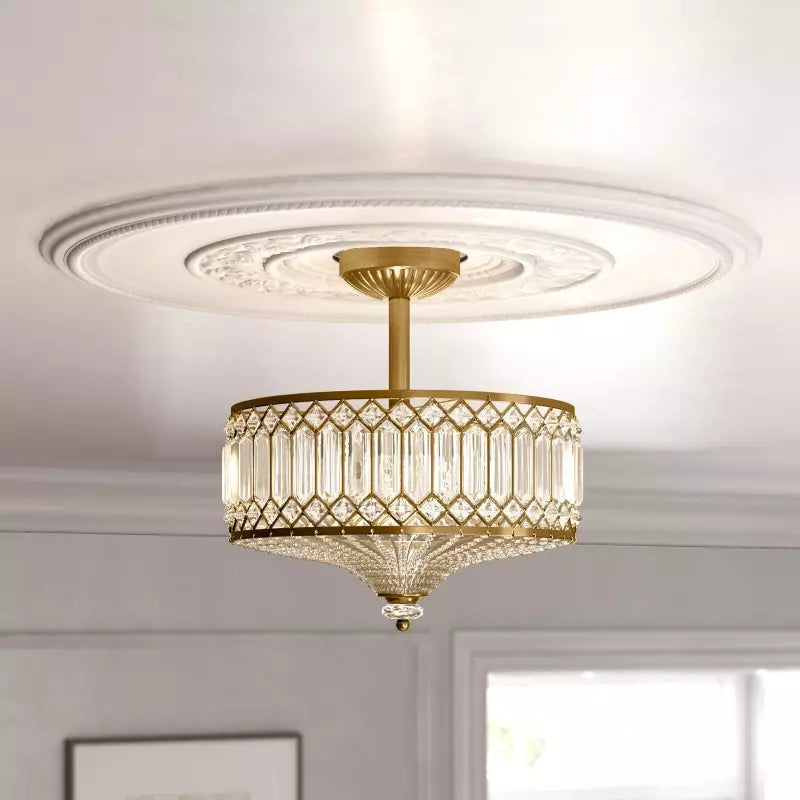Seraphine Luxury Crystal Drum Semi Flush Ceiling Light