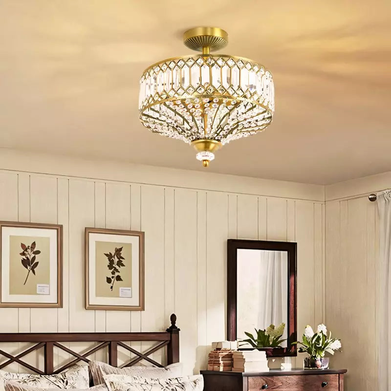 Seraphine Luxury Crystal Drum Semi Flush Ceiling Light