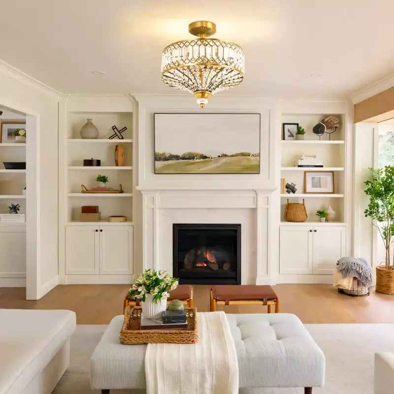 Seraphine Luxury Crystal Drum Semi Flush Ceiling Light