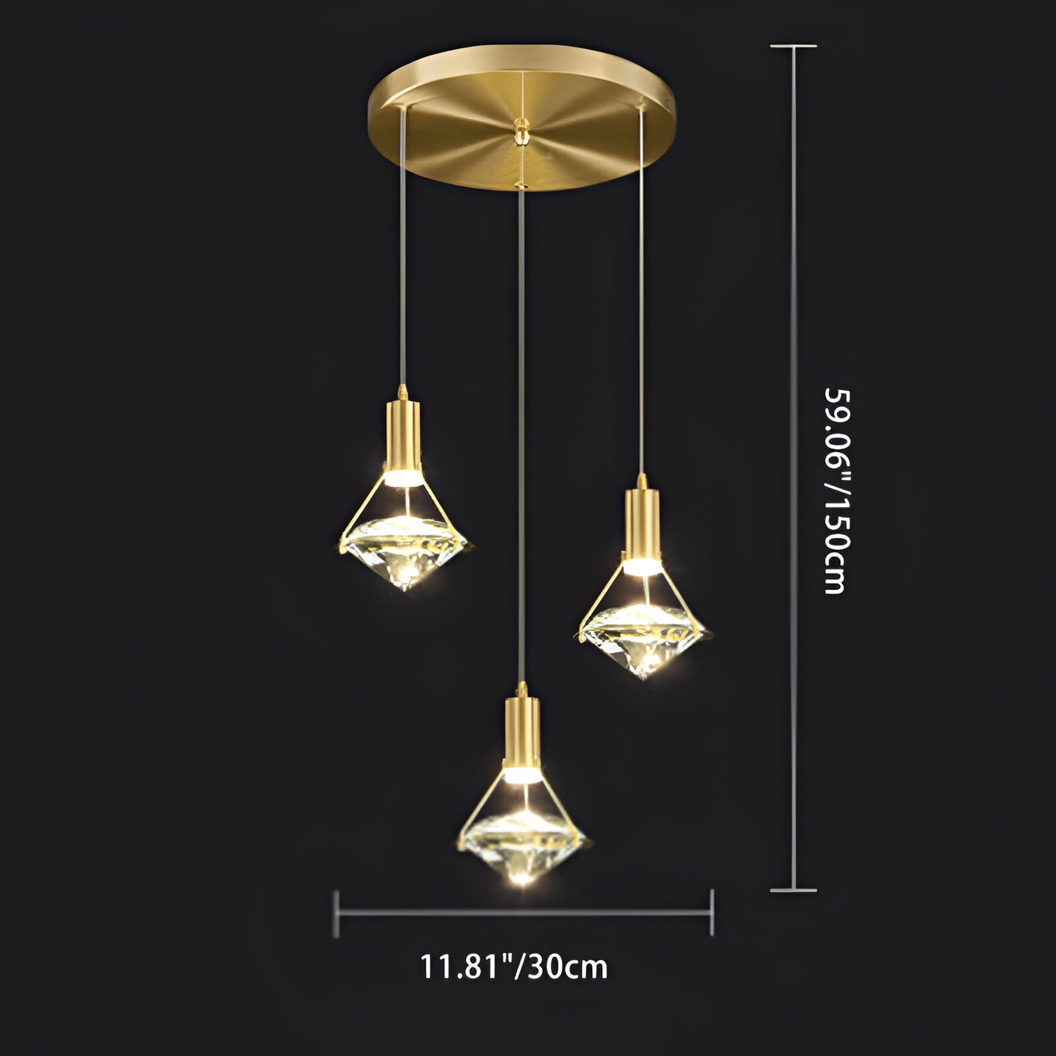 Luxury Diamond-Shaped Full Copper Crystal LED Pendant Lamp