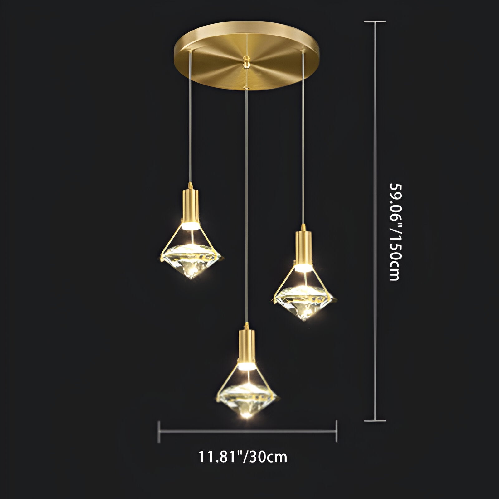 Diamond-Shaped Copper Crystal Pendant Lamp