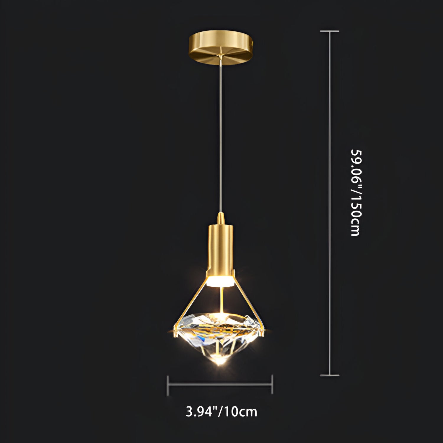 Luxury Diamond-Shaped Full Copper Crystal LED Pendant Lamp