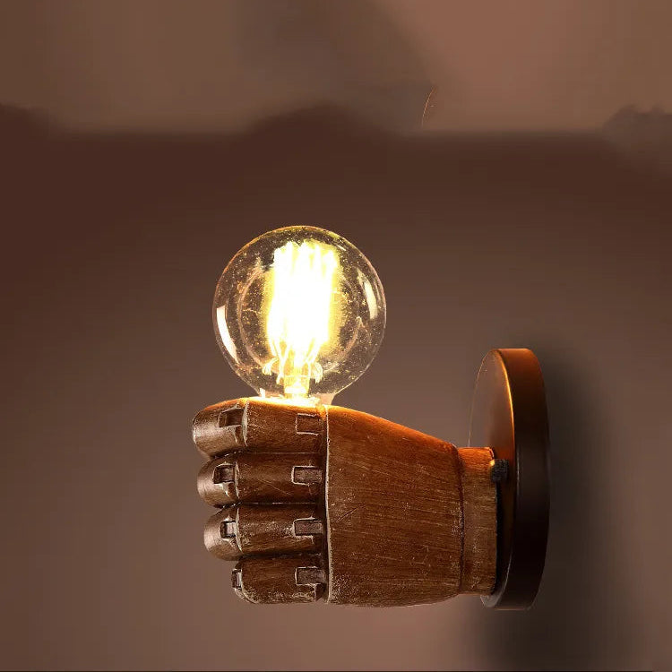 Retro Creative Wooden Fist Wall Lamp