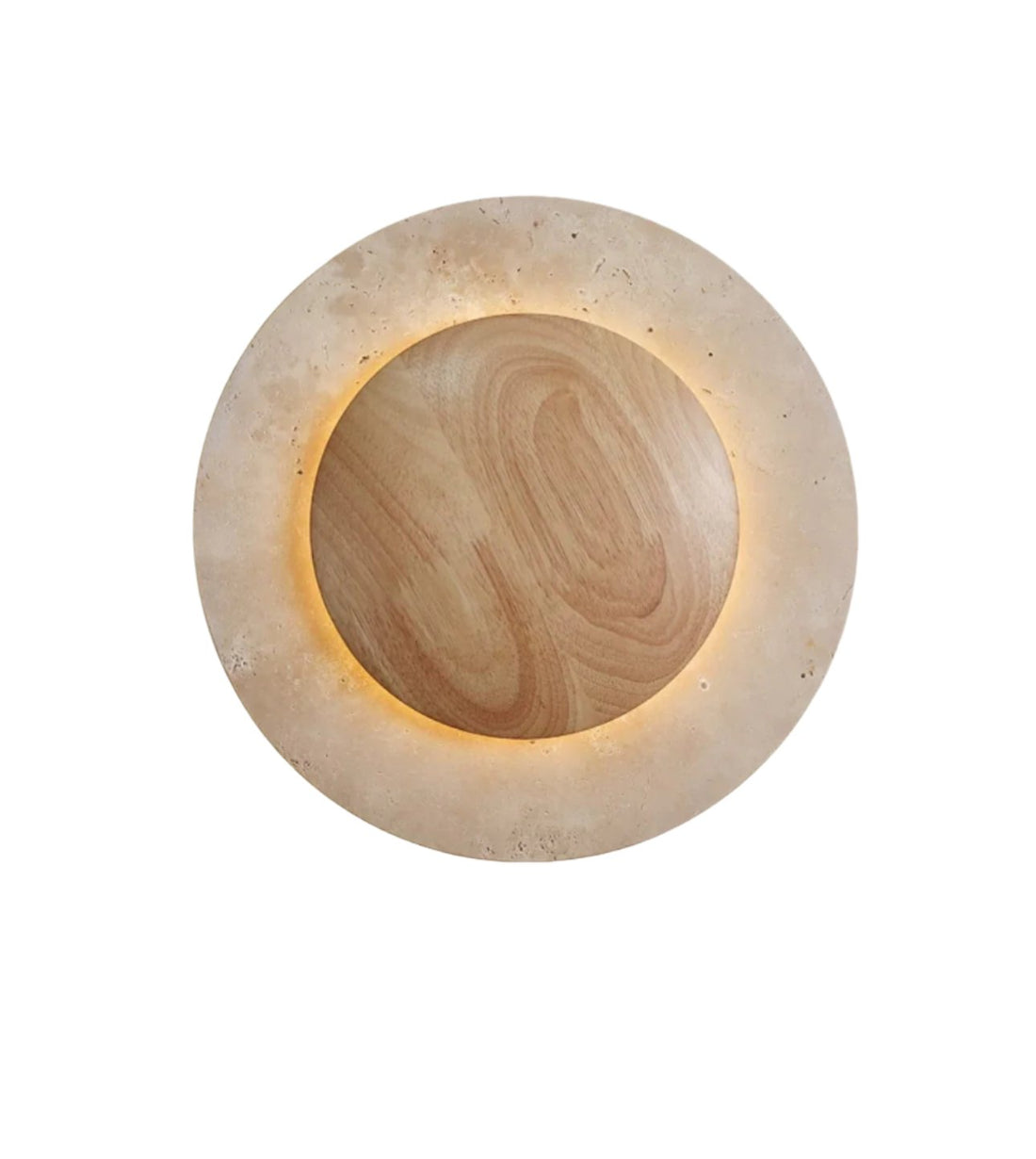 Round Travertine Wood Wall Light