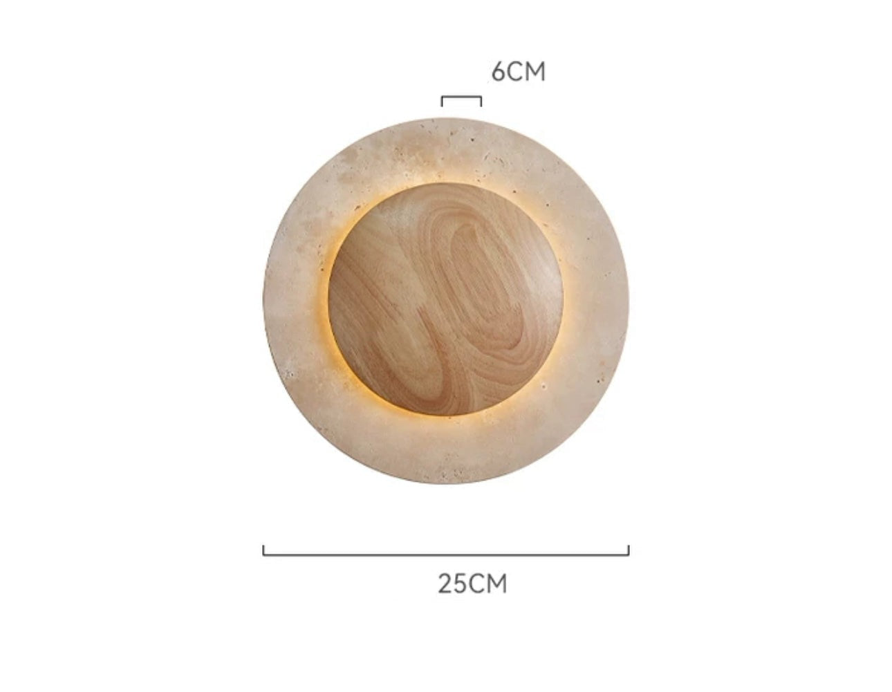 Round Travertine Wood Wall Lamp