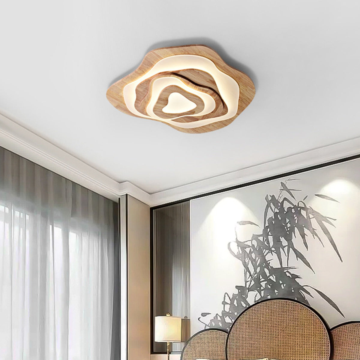 Sazanami wood ceiling light in a calm Japandi room