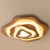 Sazanami natural wood ceiling light close up, lit