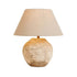 Tsumugi round ceramic table lamp with fabric shade on white