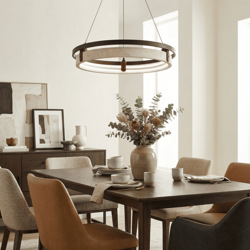 Aris Ring Modern Travertine Pendant Light