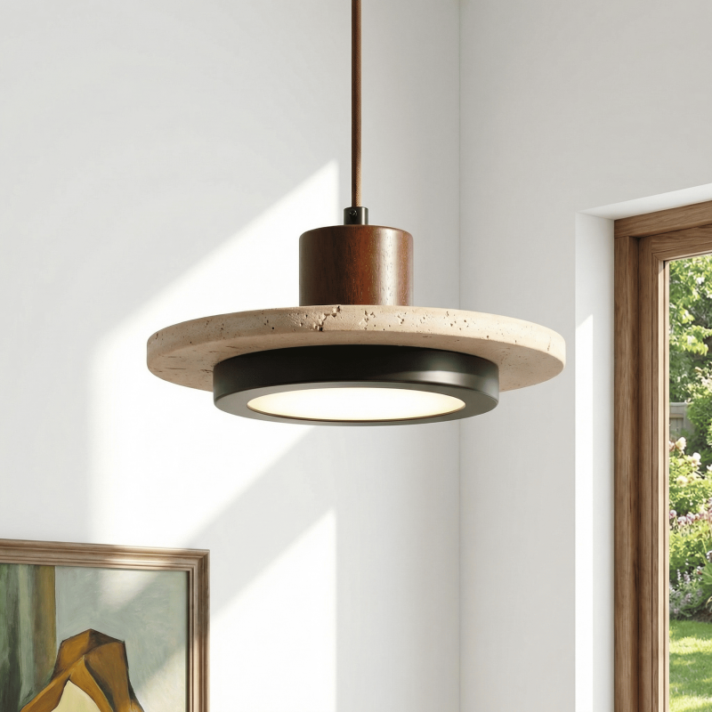 Sora Disc Modern Travertine Pendant Light