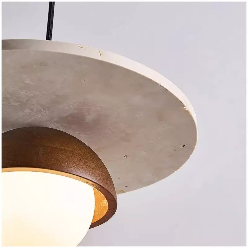 Kuda Globe Travertine Japandi Wood Pendant