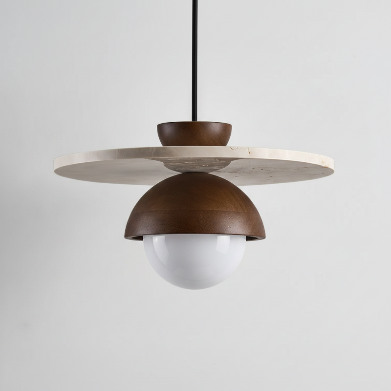 Kuda Globe Travertine Japandi Wood Pendant