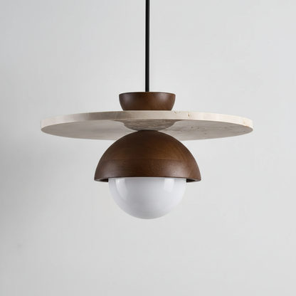 Kuda Globe Travertine Japandi Wood Pendant