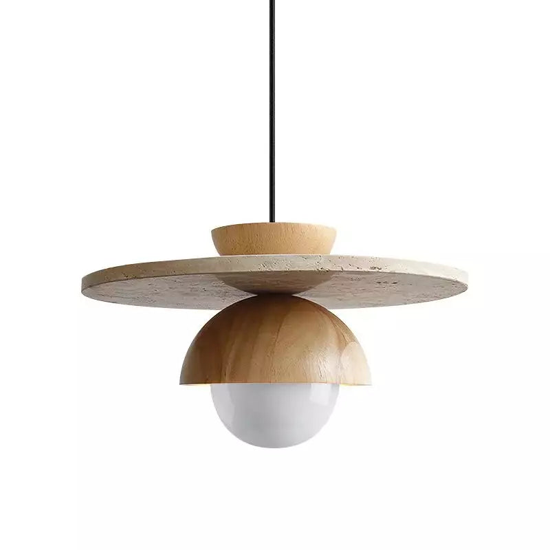 Kuda Globe Travertine Japandi Wood Pendant