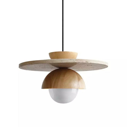 Kuda Globe Travertine Japandi Wood Pendant
