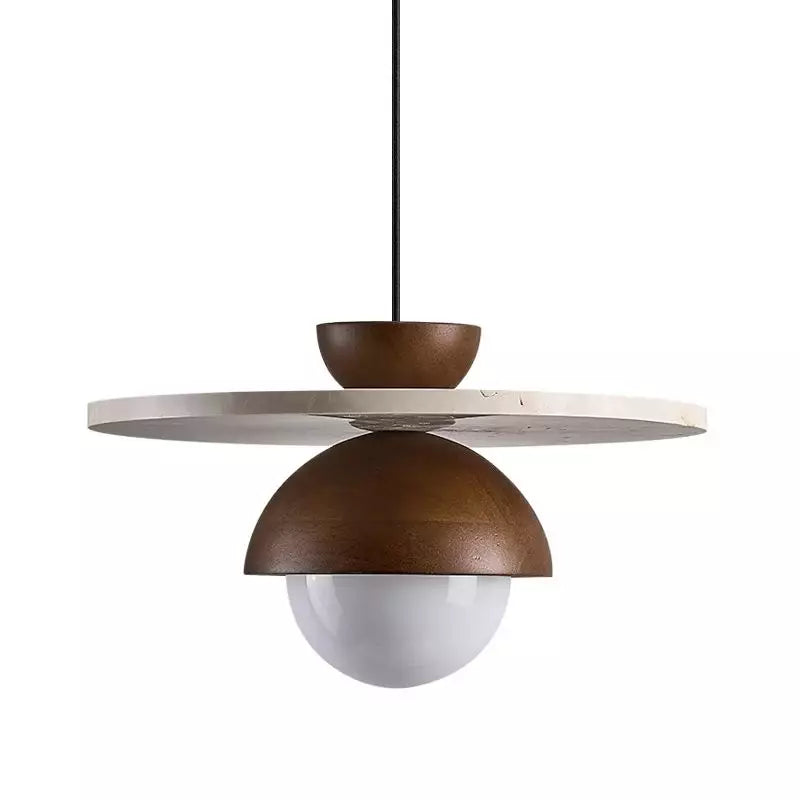 Kuda Globe Travertine Japandi Wood Pendant