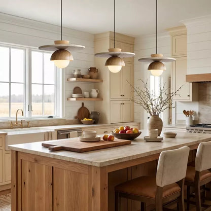 Kuda Globe Travertine Japandi Wood Pendant