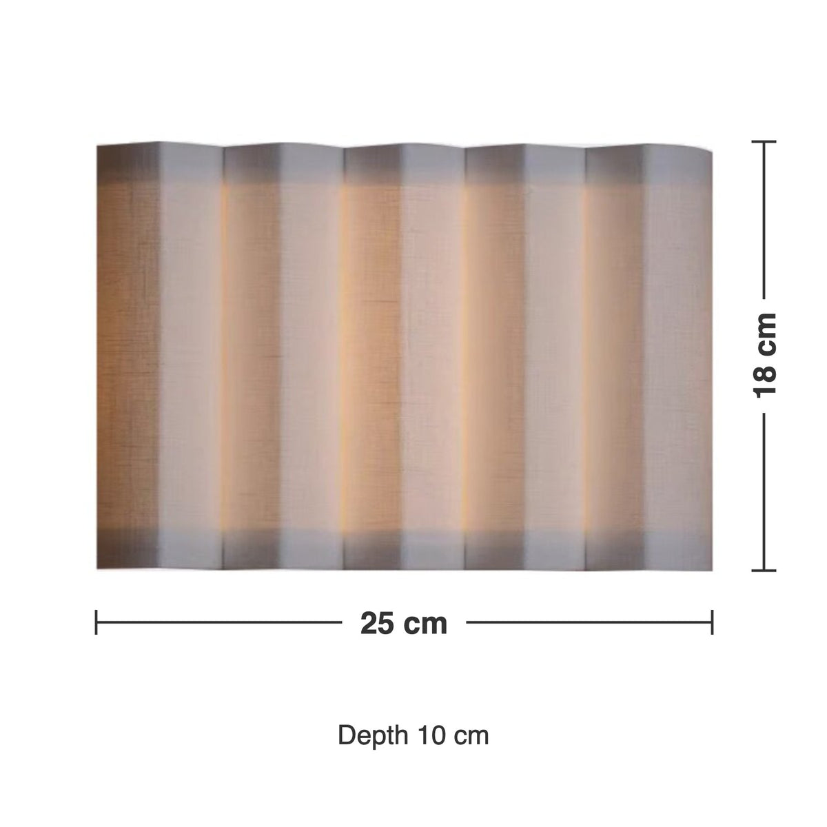 Wave pleated wall lamp dimensions: 25 cm wide, 18 cm high, 10 cm deep