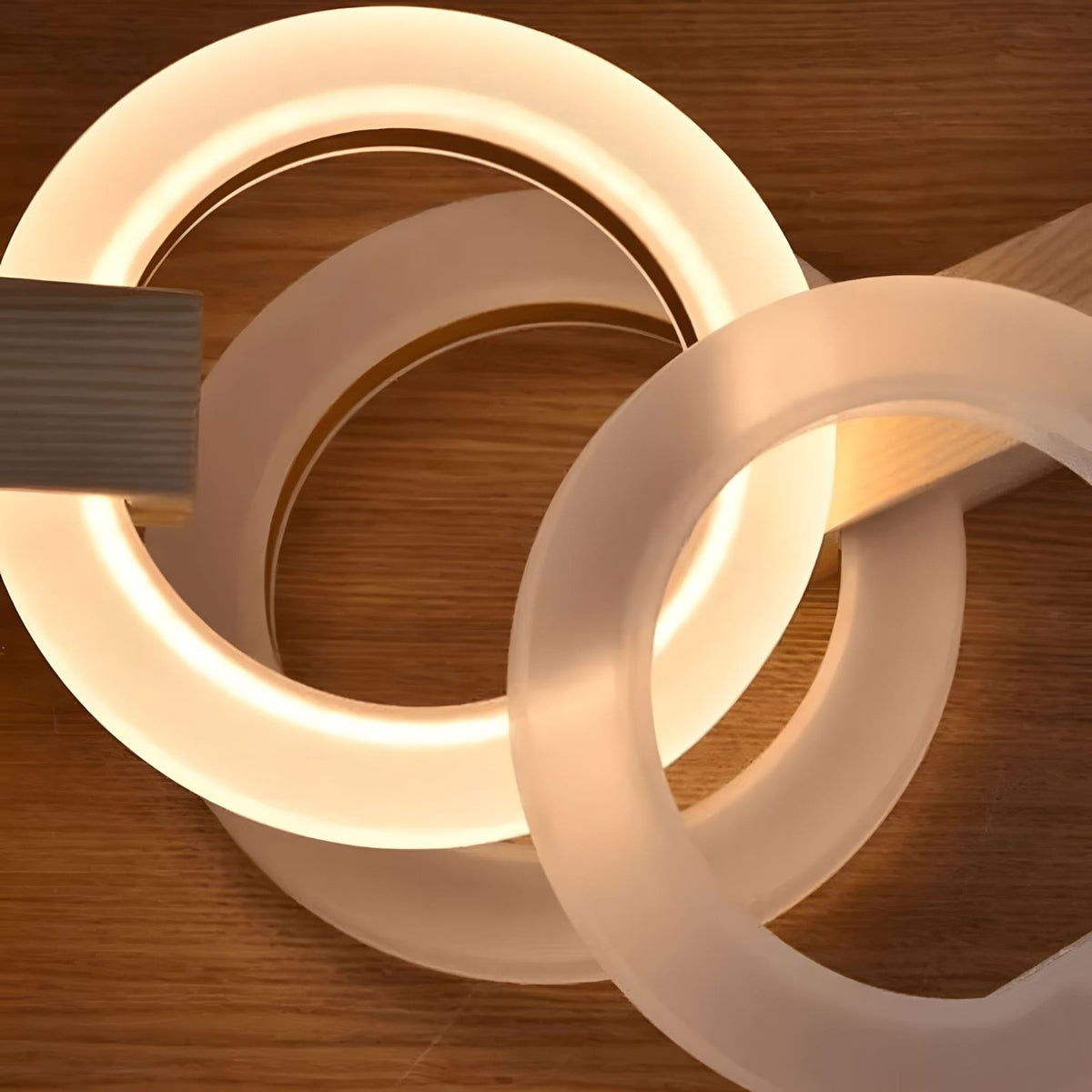 Close-up of the glowing acrylic rings