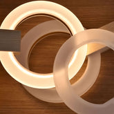 Close-up of the glowing acrylic rings