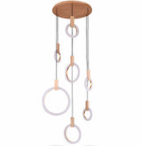 Ylva wood ring LED chandelier with five rings