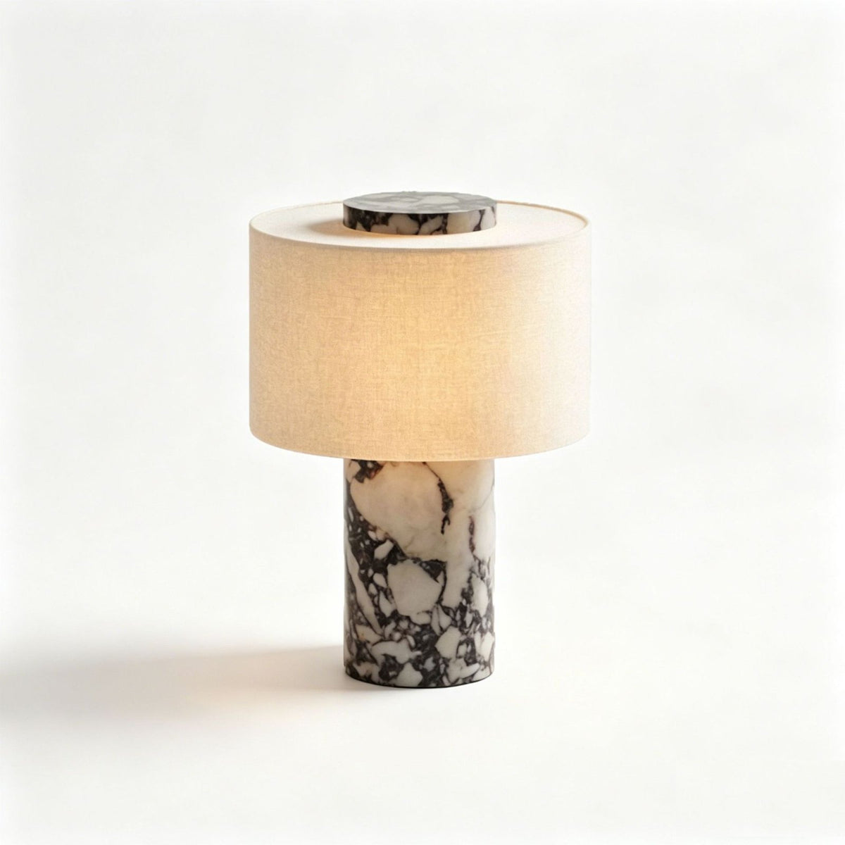 Yoru Viola marble cordless table lamp with linen shade