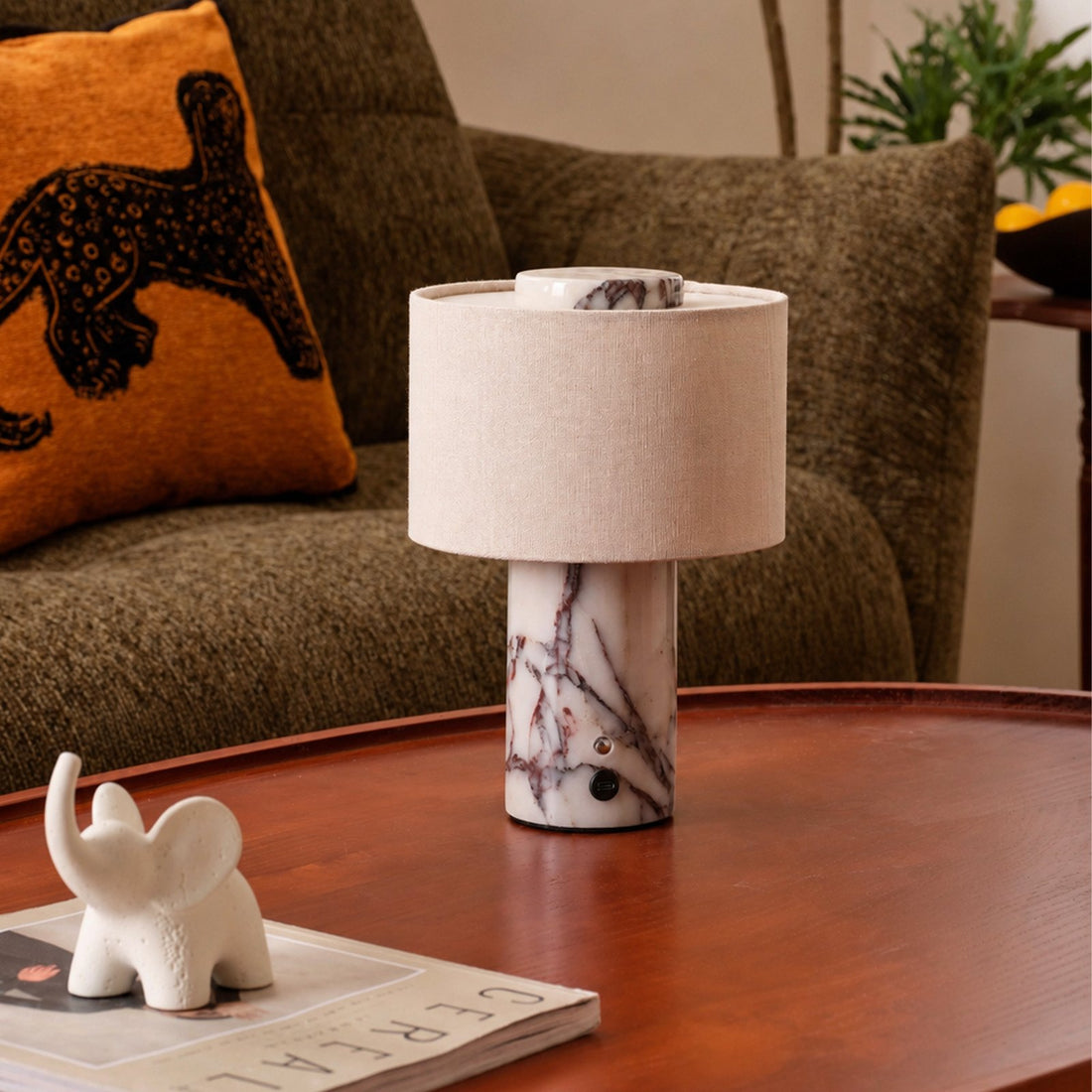 Yoru marble lamp on a side table