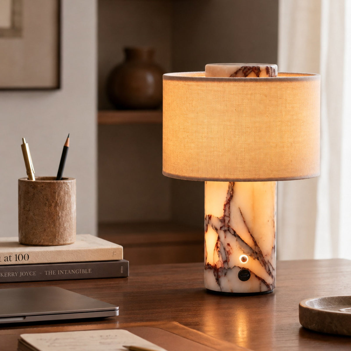 Yoru marble lamp on a desk